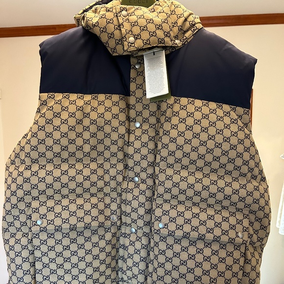 Gucci Other - Men’s Gucci, GG supreme canvas down vest in beige and navy size 62… 4XL